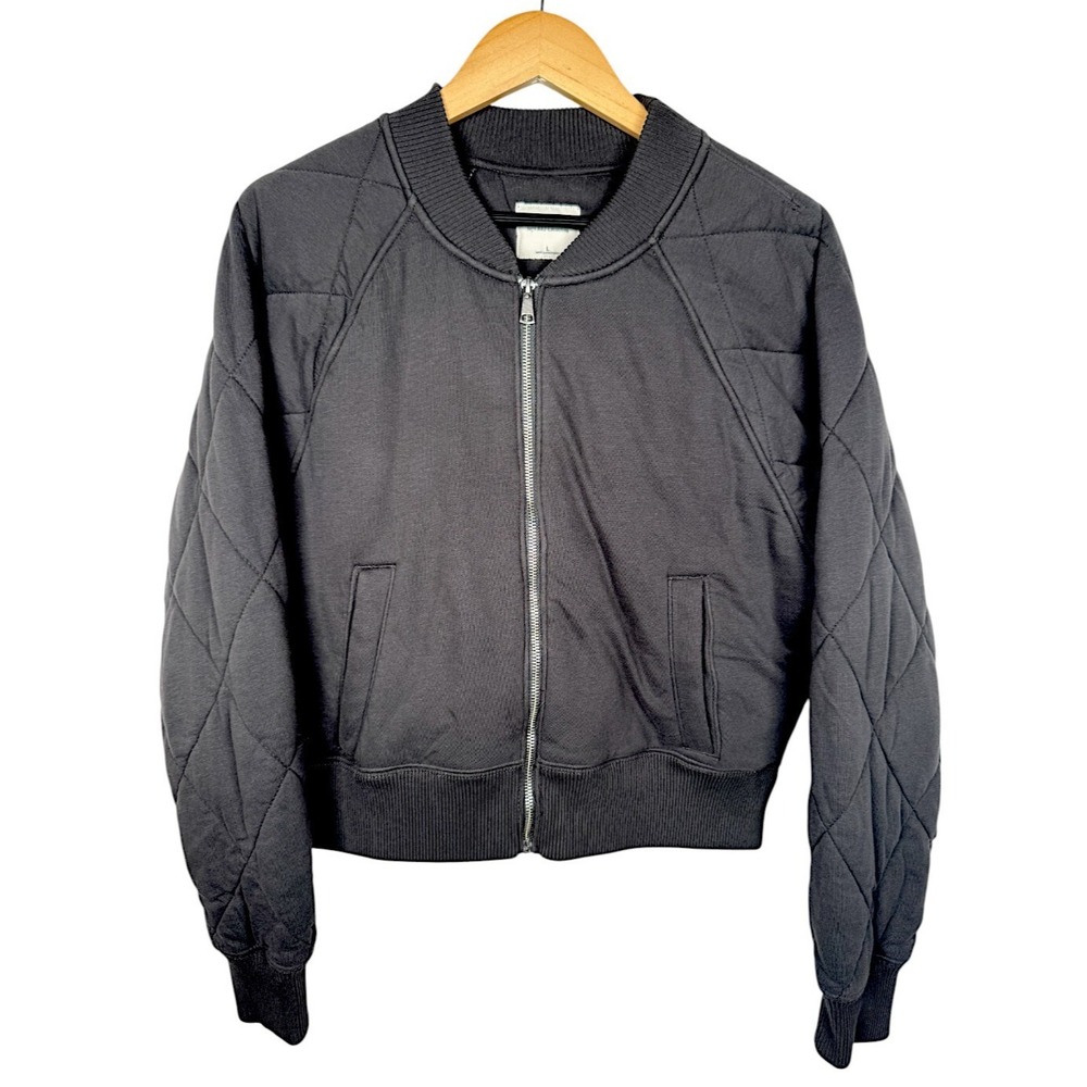 Abercrombie &‎ Fitch Quilted Jacket Soft Collection Gray Cropped Full Zip Sz Lg
